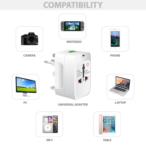 Image of Pivalo Universal Travel Adapter with All in one Multipurpose Power Plug Portable International Travelling 150+ Countries for Phone Camera Laptop (White, Pack of 1)