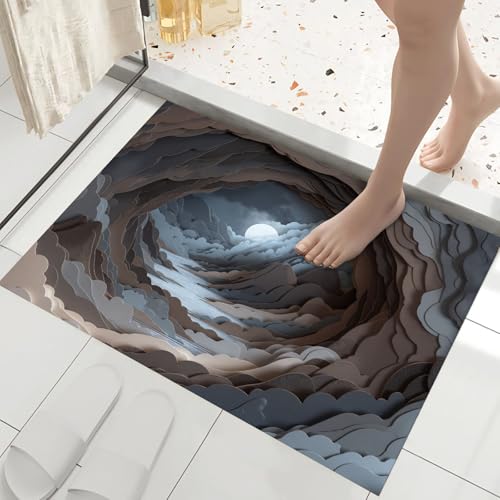 Tapis illusion d'optique 3D gris 50x80cm de style grotte rocheuse