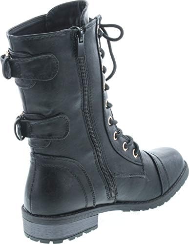 Forever Women's Mango-71 Faux Leather Military Style Ankle Boots Thick Sole Buckles | Image 4