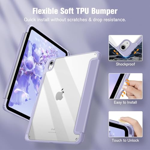 Image of MOCA Case for iPad A16 11th Gen 11 Inch 2025 & iPad 10th Gen 10.9 Inch 2022, Clear Back Cover, TPU Shockproof Frame, Auto Wake Sleep, Slim Transparent Protective Tablet Case (Lilac Purple)