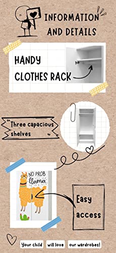Leomark Weiß zweitüriger Kleiderschrank für Kinder - Roma - praktisch und funktional Schrank, dim: 70 x 42,5 x 161,5 (H) cm, Kommode für Kinder und Jugendliche