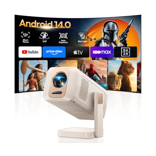 Mini Vidéoprojecteur【Apps Intégrées/Courte Focale/Auto Keystone】WiMiUS Mini Projecteur Portable 4K 1080P Supporté, Rotation 270°,Contrôle Vocal/APP, Rétroprojecteur WiFi6 BT Home Cinéma/Extérieur HDMI