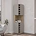 Obregon Corner Bar Cabinet with 4 Doors, 9 Shelves, 10 Cubbies, and Glass Rack, Macadamia/Taupe