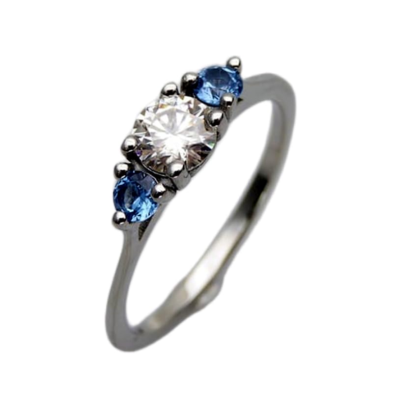 Bague aigue-marine naturelle en argent 925 massif et éclats de diamants