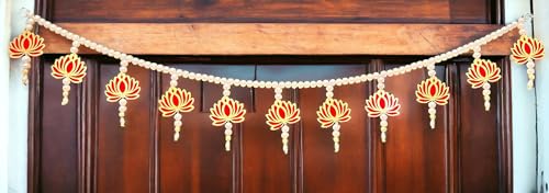 Image of Rajasthan Kraft Handmade Traditional Lotus Door Toran - 40 Inch in Size| Main Door Decorative Kamal Toran| Pearl Beaded Door Hanging with Tassels| Festive Entrance and Pooja Room Decor (T0021)