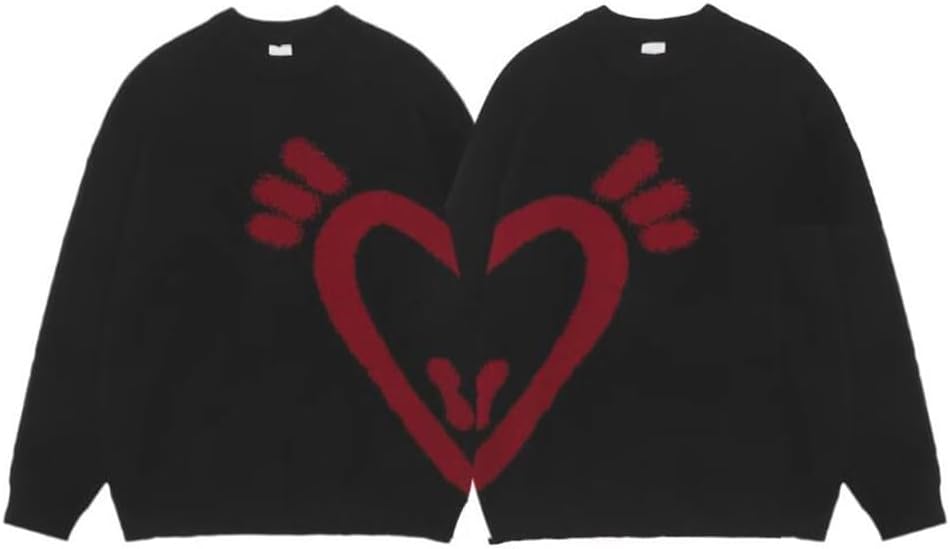 Love Couple Knitted Sweater Red Loose Relaxed Versatile Top for Men and Women
