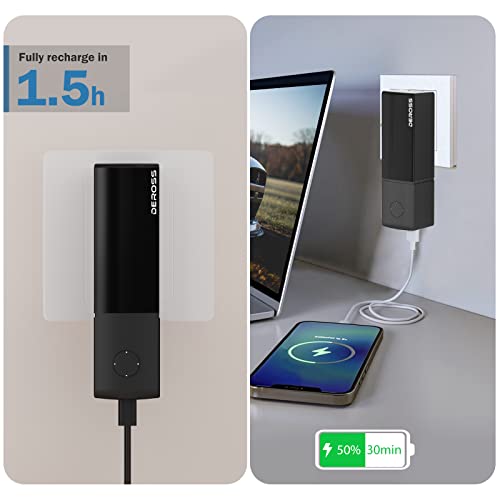 Deross 20W Portable Charger, 5000Mah Power Bank, 2-In-1 Hybrid Charger, Pd 3.0 External Battery Pack With Built-In Charger For Iphone, Apple Watch, Airpods, Samsung Galaxy, Google Pixel #TOP2