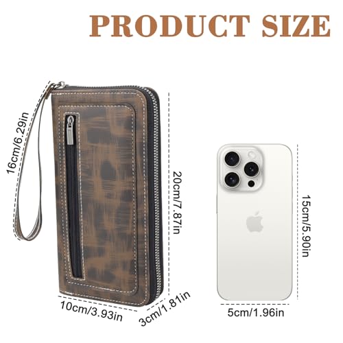 Long Wallets for Men, PU Leather Men's Wallets with Removable Wrist Strap, Multi Card Slot Mens, Zipper Wallets for Men with 8 Card Slots and Zip Coin Pocket (Brown)2