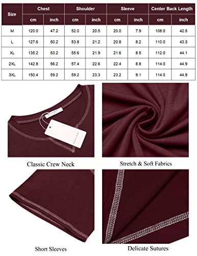 Ekouaer Male Sleepshirt Henley V Neck Oversize Summer Nightshirts Sleep Gown, Wine Red, Large #TOP5