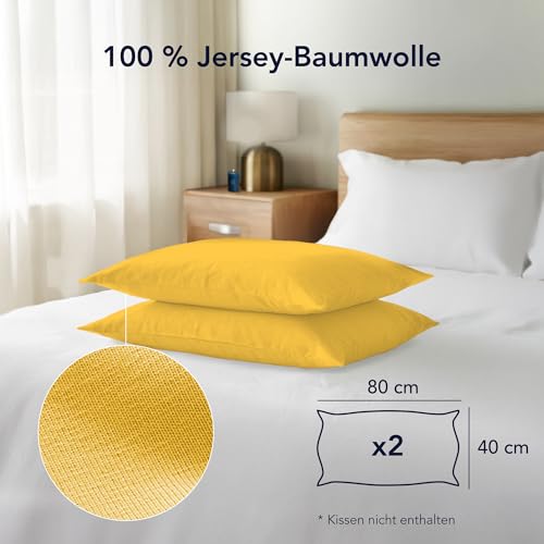 Dreamzie Kissenbezug 40 x 80 (Set mit 2) - 100% Jersey Baumwolle 150 g/qm Kissenbezüge -Gelb - Für Kissenbezug 40x80 - Kissenhülle - Resistent und Hypoallergen 2