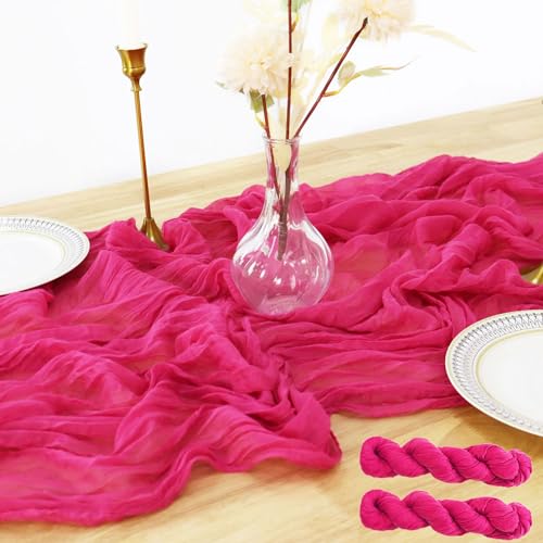 PATYDEST Hot Pink Cheesecloth Table Runner 2 Pack 10FT Boho Gauze Table Runners Rustic Boho Cheese Cloth Table Runner Romantic Wedding Cheese Cloths Baby Shower Birthday Party Dining Decor by PATYDEST - Used condition - US$11.99