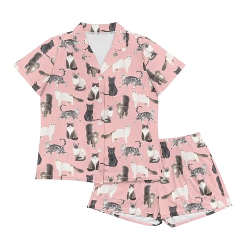 Image of Pjs Womens Short Sleeve Button Down Pajamas Set Two-Piece Nightwear with Pockets