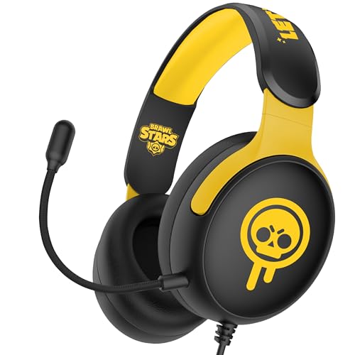 Image of SUBSONIC - Brawl Stars Gaming Headset for Consoles, PC, Tablet - Yellow | Officially licensed gaming headset, compatible with consoles, PCs, tablets, and smartphones - Drippy Skull Black and Yellow