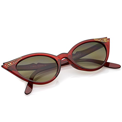 zeroUV 50s Vintage Cat Eye Sunglasses for Women UV400 Embellished with Rhinestones, Pinup Girl & Rockabilly Accessories 50mm (Red)