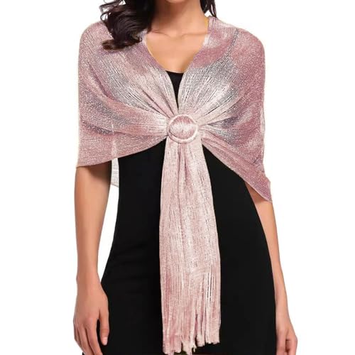 MUNSKT Chales metálicos brillantes con hebilla para la noche, accesorios elegantes para vestidos de boda, chales y bufandas perfectos para vestidos de noche, hebilla (rosa)