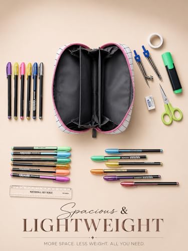 Image of Wooum Wide Opening Pencil Bag, Pen Pouch, Pen Bag, Pencil Holder, School Supplies Stationary Bag Big Capacity (White-Checks)