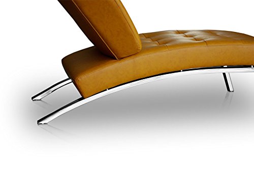 NEUERRAUM Bauhaus Daybed Chaiselongue Lounge-Sessel Relax Liege Couch Sofa Echtleder, Fuß Edelstahl poliert. Abbildung in Leder Hellbraun (Cognac) Cover