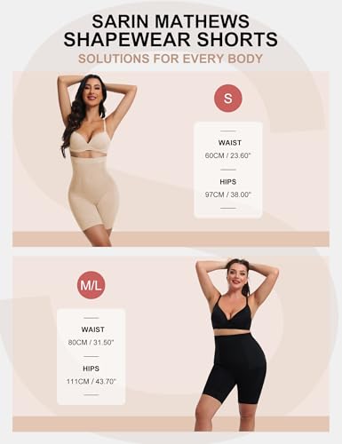 Sarin Mathews Women’s Tummy Control Shapewear Shorts High Waisted Body Shaper for Thigh Slimming Underwear Girdle Nude M-L