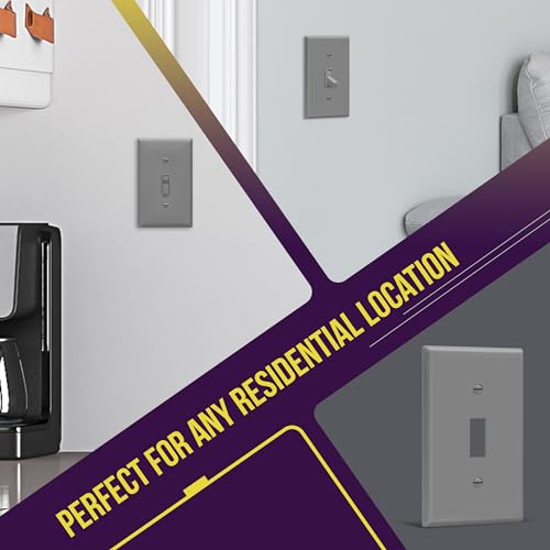 Image of ENERLITES Toggle Light Switch Wall Plate Cover, Gloss Finish, Size 1-Gang 4.50 inch x 2.76 inch, Unbreakable Polycarbonate Thermoplastic, 8811-GR-10PCS, Gray (10 Pack), Grey