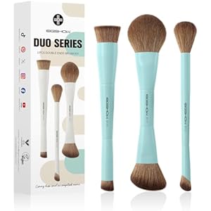 EIGSHOW Pinceaux Maquillages, 3 pièces kit pinceaux maquillages à double extrémité, Set Pinceau Maquillage en fibres synthétiques douces, Convient pour les poudres liquides et crémeuses(Beig