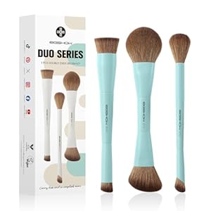 Pinselset Makeup, 3 Stück Schminkpinsel Set, Makeup Pinsel Set mit Zwei Enden, Weiche Synthetischer Faser Kosmetikpinsel, Geeignet für Flüssige, Cremige & Pulverförmige Produkte (CYAN)