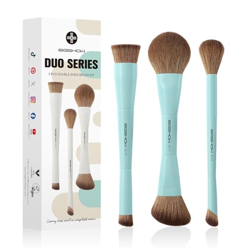 EIGSHOW Brochas de Maquillaje, Brochas de Maquillaje de 3 Piezas, Set de Brochas de Maquillaje con Dos Puntas, Brochas Cosméticas de Fibra Sintética Suave, Aptas para Polvos Cremosos Líquido