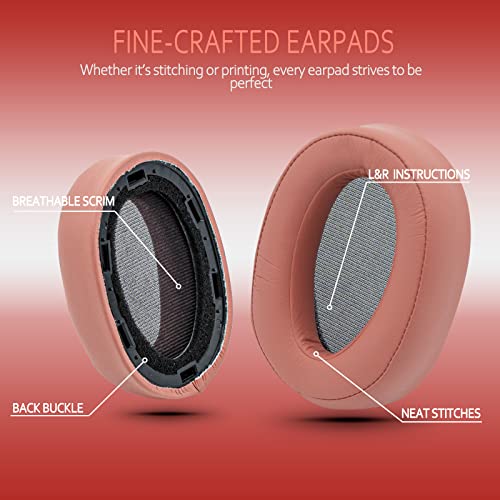 Image of Krone Kalpasmos Replacement Earpads for Sony WH-H900N h.Ear on 2 & Sony MDR-100ABN Headphones, Sony Headphone Cushions Compatible with Sony 900N, Sony WH H900N earpads with Soft Foam Leather,Light Red