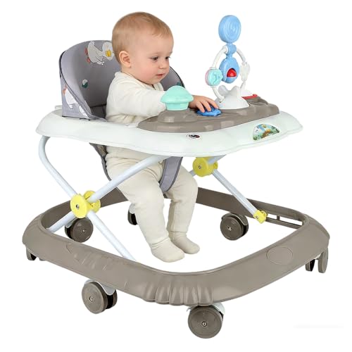 OHMG 4 en 1 Andador para bebé con plato de actividades musical extraíble, Andador para bebé fácilmente plegable, De 6 a 18 meses, Hasta 18 kg, 4 alturas ajustables para niño niña (Kaki 67*72*92cm)