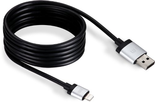 Just Mobile AluCable Long Cable with 2.4A High Speed Aluminum Lightning Connector for iPhones, iPads, and iPods, Black/Silver (DC-168)