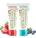 Jack N’ Jill Natural Certified Kids Toothpaste – Fluoride-Free Toddler & Baby Toothpaste with 40% Xylitol, No Sugar, Suitable from 6 Months+, Strawberry & Blueberry Flavour, Pack of 2 (50g Each)