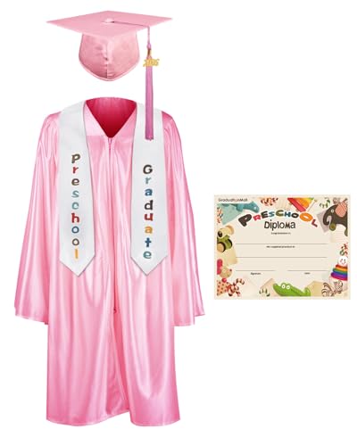GraduationMall Preschool Graduation Cap Gown Stole Package with 2026 Tassel Certificate Pink Medium 30(39-311)