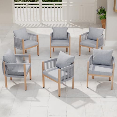 DAYAOUTDOOR Patio Dining Chairs Set of 6, Outdoor Patio Chair, Rope Upholstered Dining Chair, Modern Outdoor Furniture Set Chairs, Comfortable Kitchen Chairs for Balcony, Deck, Garden, Grey