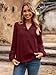 Simplee Blouses for Women Dressy Casual Long Sleeve Fall Cute Boho Tops V Neck Swiss Dot Hollow Out Fashion Shirts Trendy(Dark Red M)