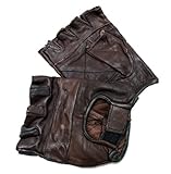 New Brown Genuine Leather Motorcycle Driving Cycling Weight Lifting Fingerless Gloves (Large)
