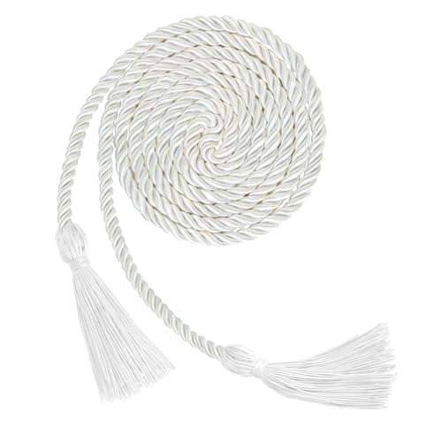 White Graduation Honor Cords 67 Inch 3-Strand Thick Braided Rope for Class of 2025 & 2026 Graduates - Professional Graduation Gown Accessories for High School & College