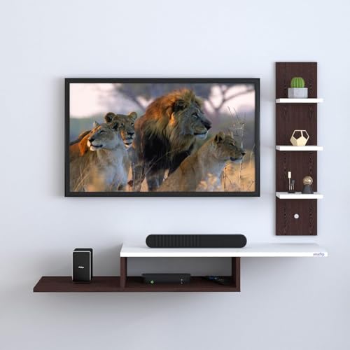 Image of Thomas Engineered Wood LED Light TV Unit Wall Mounted TV Unit Wall TV Stand TV Cabinet for Living Room, Set Top Box Stand - Wenge /White (D.I.Y - Do-It-Yourself) Ideal for Up to 43 inch Inches