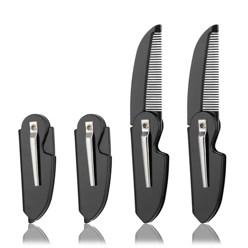4 Pack Folding Mustache Comb Portable Beard Comb Fine Teeth Beard Brush Plastic Mustache Brush Small Pocket Comb for Men Mustache Hair Care Styling Grooming