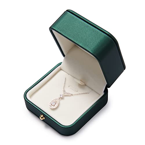 Leather Necklace Boxes Jewelry Gift Pendant Box Elegant Necklace Case for Birthday, Proposal, Engagement, Wedding, Valentine's Day(Green)