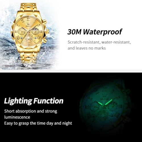 Image of OLEVS Watches for Men Luxury Diamond Casual Large Dial Watches Stainless Steel Waterproof Business Dress Analog Luminous Date Mens Watches