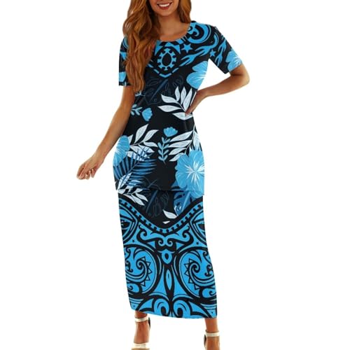 2024 Polynesian Tribal Samoa Dress Short Sleeve Womens Two Piece Set Outfits 2pcs