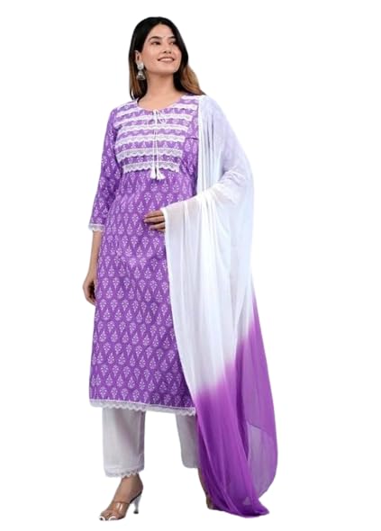 LIYORA Printed Kurta/Pant/Dupatta Women's Kurta Set Purple