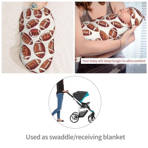 Image of American Funny Football Newborn Swaddle Blankets Hat Sets Soft Baby Receiving Blanket Swaddle Sack for Baby Shower Infant Boy Girl Gift