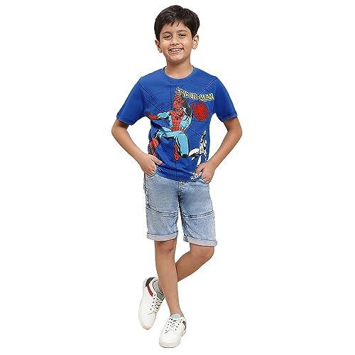 Image of Kidsville Spiderman Printed Regular Fit Blue Cotton Boy's T-Shirt
