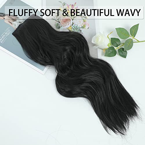 Fentisar Clip In Hair Extensions 4Pcs Clip In Long Soft Waves Hair Extensions 20Inch Synthetic Fiber Double Weft Thick Hairpieces For Women - Black #TOP4