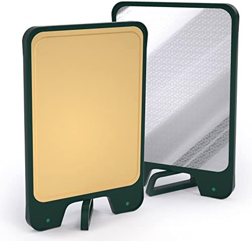 Khooming Double Sided 304 Stainless Steel Cutting Board with Self Stand Hanle, Large Plastic Chopping Board for Kitchen, Deep Juice Groove Non-slip Cooking Board, Dishwasher Safe