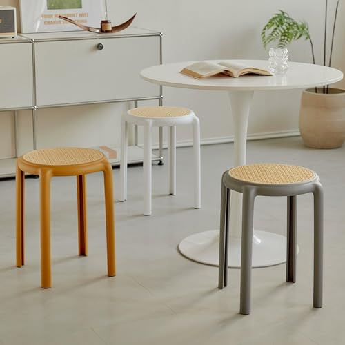 Taburetes redondos apilables de plástico ligero, taburete de cocina sin respaldo, antideslizante, 46 cm, para comedor, aula, cocina (caqui) - imagen 6