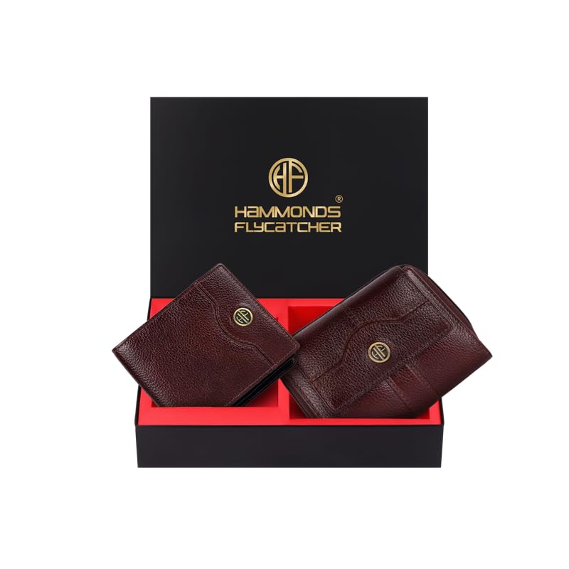 HAMMONDS FLYCATCHER Leather Wallet Combo Gift Set - Marriage Wedding Gifts for Couples Wife Husband - RFID Protected Men's & Ladies Women's Wallets, Multiple Card Slots - Blush Brown