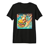 Hilarious Space Cat Riding a Cheeseburger Meteor Premium Tri-blend T-Shirt