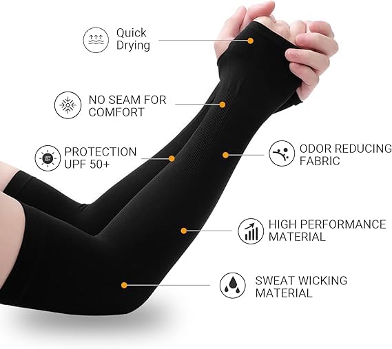 Image of GARRY LEFFS 4 Pairs Arm Sleeves For Men & Women Black UV Rays Tan Protection Breathable Cooling Hand With Thumb Design For Men Bike Riding, Sports, Cricket, Cycling, sunny days