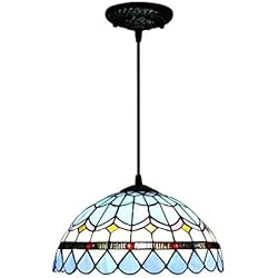 Lamparas De Techo Tiffany Baratas Lámpara colgante de cristal tipo Tiffany, estilo lujoso, antiguo, mediterráneo, color azul, 30,5 cm